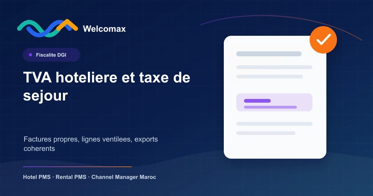 Illustration fiscalité hôtelière avec TVA, taxe de séjour et facture structurée